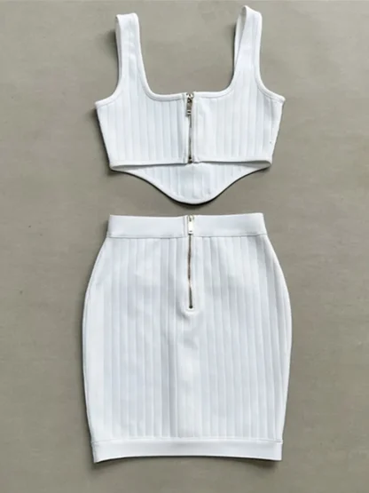 Sexy Buttoned White Dress Set - Image 6