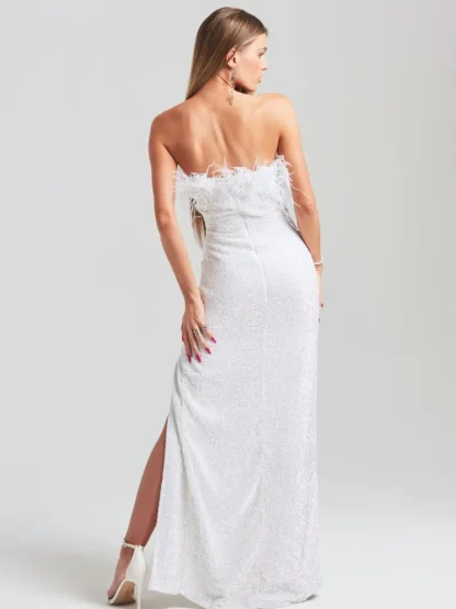 High Slit Strapless Sequins Dress - Image 4