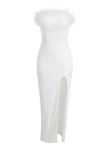 High Slit Strapless Sequins Dress - Image 5