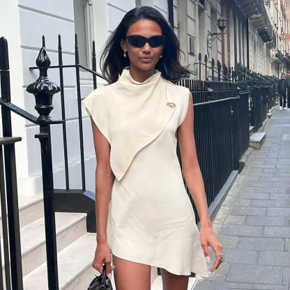 Pile Collar Irregular Mini Dress