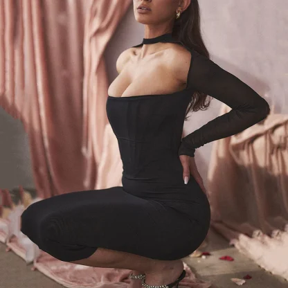 Elegant Mesh Long Sleeve Dresses - Image 7