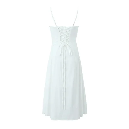 Spaghetti Strap A-line White Dress - Image 7