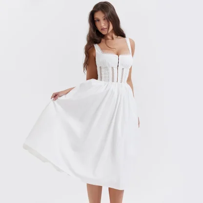 Square Neck Elegant White Dress - Image 7