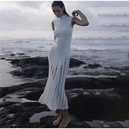 Knitted Turtleneck Ripped Dresses - Image 5