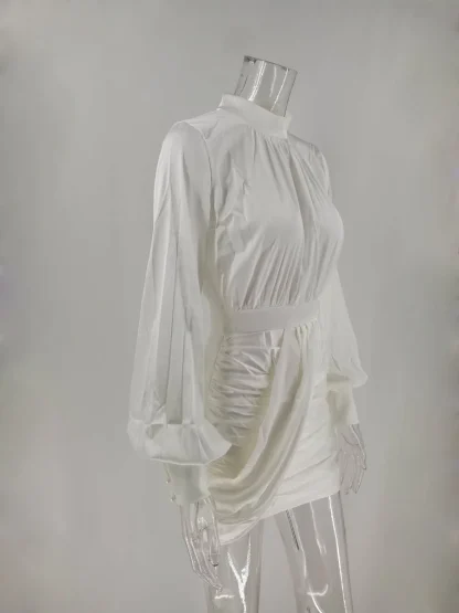 Ruched Lantern Sleeves Mini Dress - Image 6