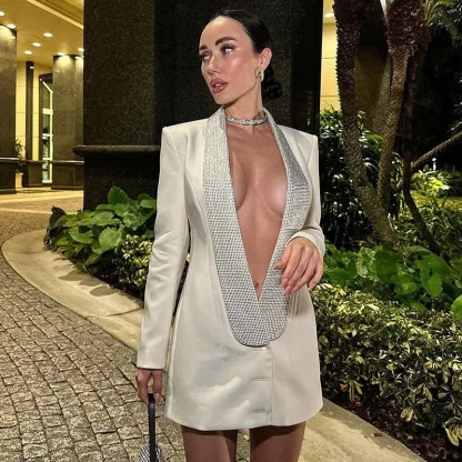 Deep V-Neck Collar Backless Dresses