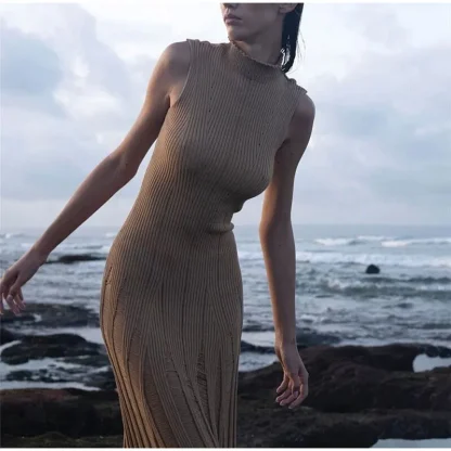 Knitted Turtleneck Ripped Dresses - Image 3