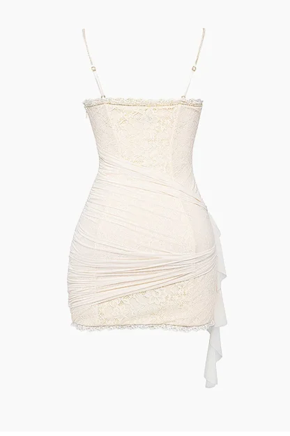 V-neck Elegant Lace White Dress - Image 7