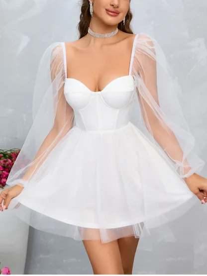 Mesh Long Sleeve Mini Dress - Image 5
