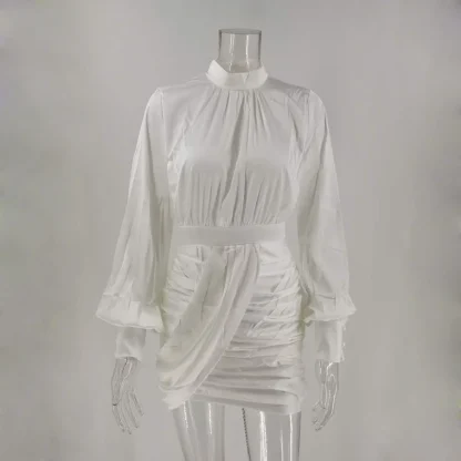 Ruched Lantern Sleeves Mini Dress - Image 5