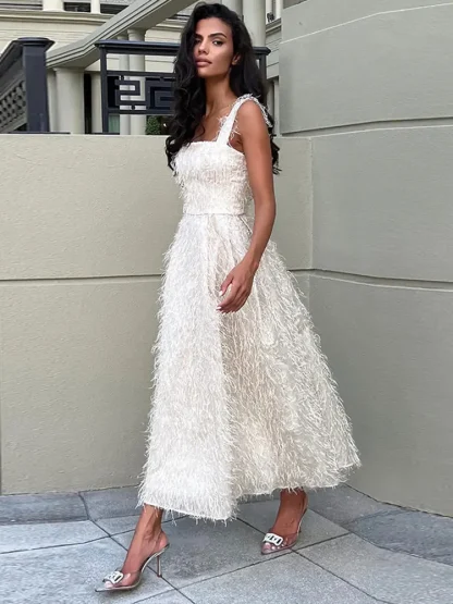 Elegant Sleeveless White Midi Dress - Image 3