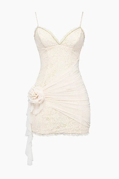V-neck Elegant Lace White Dress - Image 6