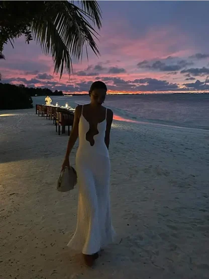 Wavy Edge Deep V-neck Dresses - Image 3