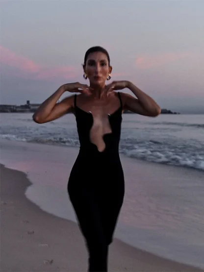 Wavy Edge Deep V-neck Dresses - Image 5
