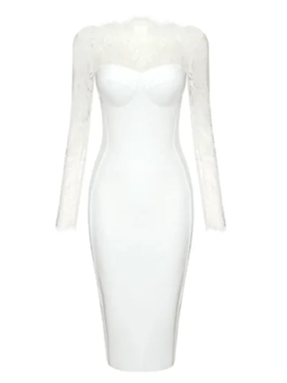 Long Sleeve Lace White Dresses - Image 4