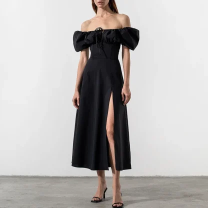 Off-shoulder Puff Sleeve Midi Dresses - Image 5