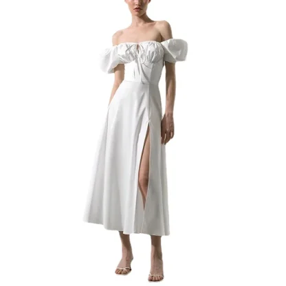 Off-shoulder Puff Sleeve Midi Dresses