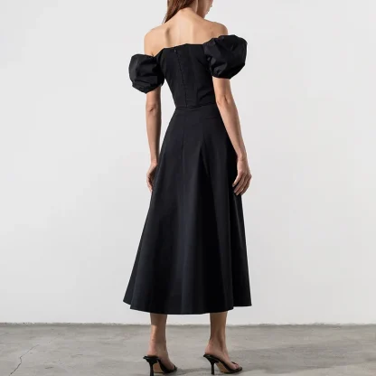 Off-shoulder Puff Sleeve Midi Dresses - Image 6