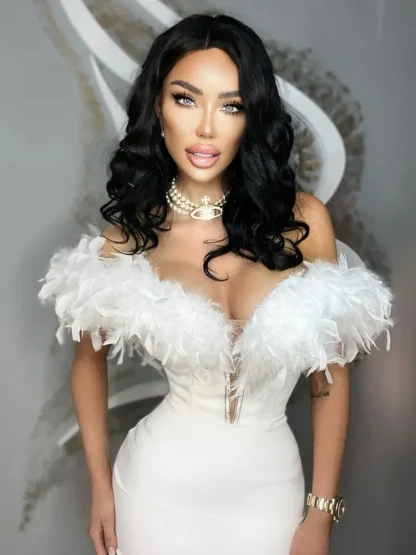 Faux Feather Off-shoulder Dress - Image 2