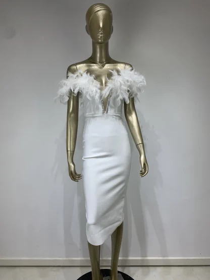 Faux Feather Off-shoulder Dress - Image 6