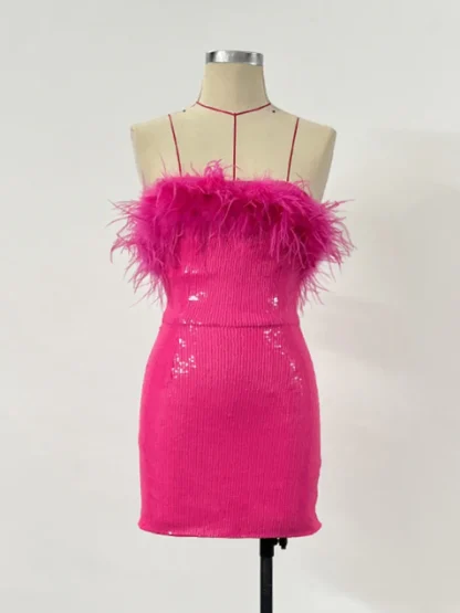 Strapless Feather-like Sequin Dresses - Image 5