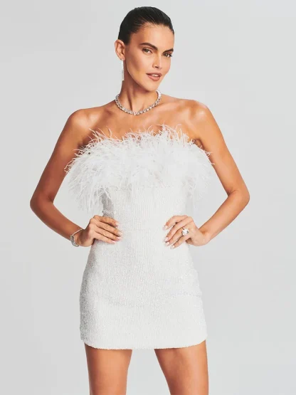 Strapless Feather-like Sequin Dresses