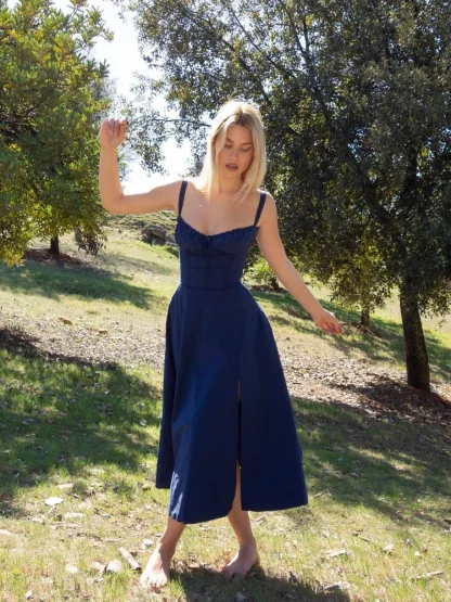 Tie Up Split White Midi Dress - Image 2
