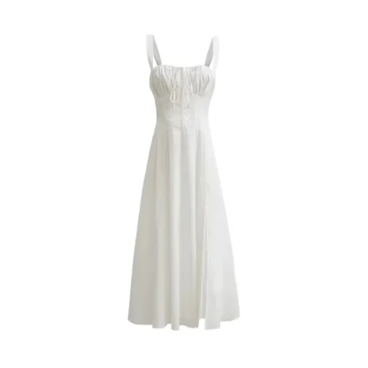 Tie Up Split White Midi Dress - Image 6