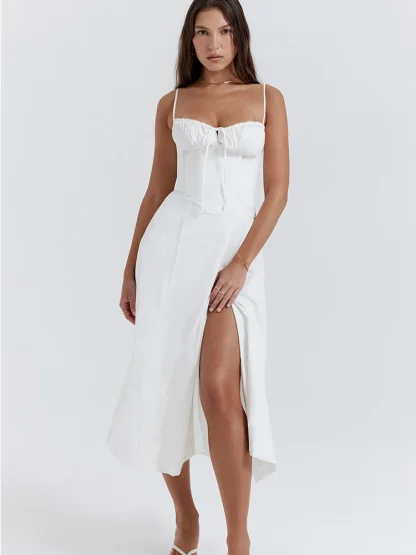 Spaghetti Strap A-line White Dress - Image 3
