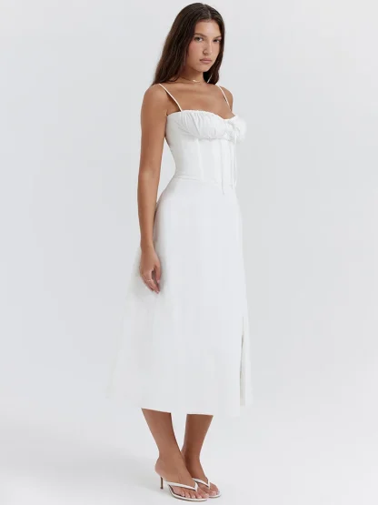 Spaghetti Strap A-line White Dress - Image 4