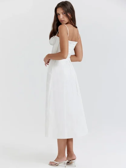 Spaghetti Strap A-line White Dress - Image 5