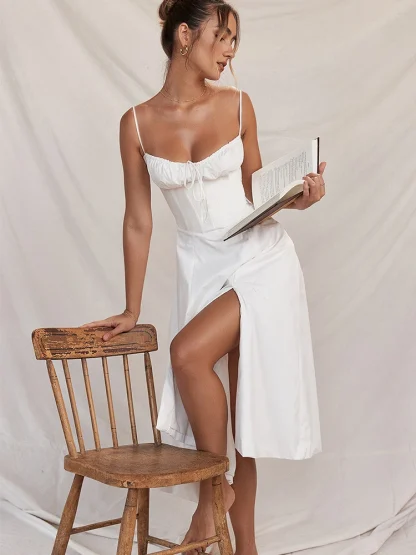 Spaghetti Strap A-line White Dress