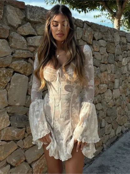 Vintage-style White Lace Mini Dresses - Image 2