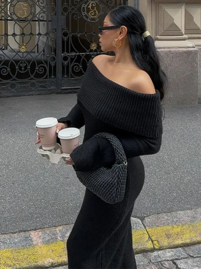Knitted Off Shoulder White Dress - Image 6