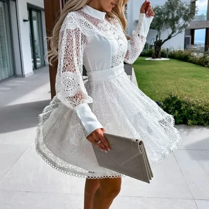 Lace Hollow Out Elegant White Dress - Image 2