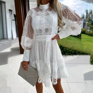 Lace Hollow Out Elegant White Dress