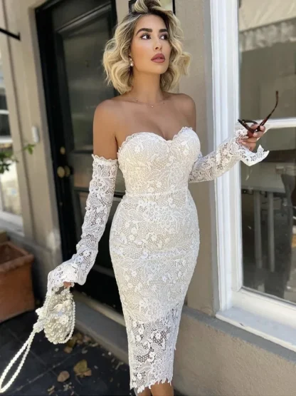 Strapless White Lace Bodycon Dress - Image 2