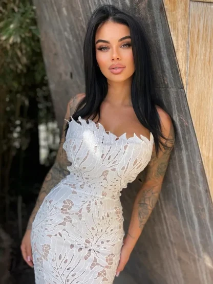 Sexy Strapless Lace Midi Dress - Image 2