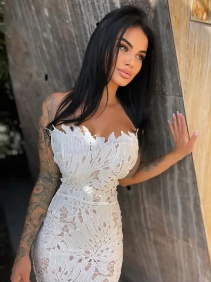 Sexy Strapless Lace Midi Dress - Image 3
