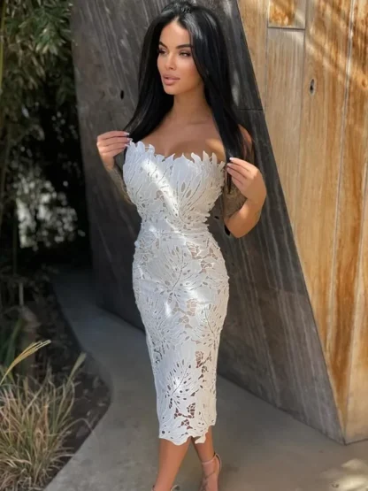 Sexy Strapless Lace Midi Dress