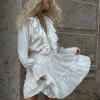 Ruffled V-neck Elegant White Dress - Image 2