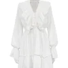 Ruffled V-neck Elegant White Dress - Image 6