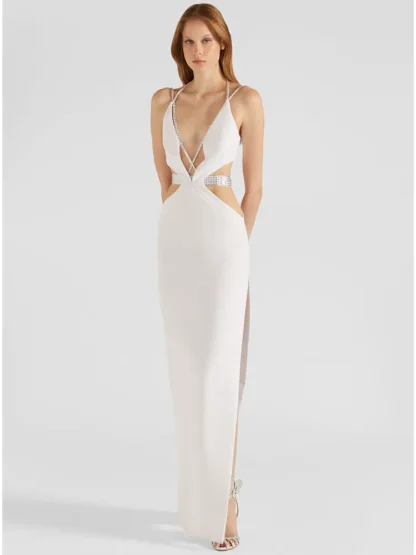 Sexy Cutout V-neck White Dress