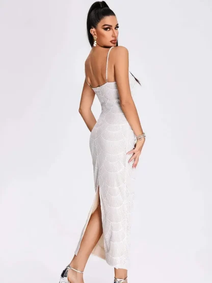Luxury Pearl-like Cutout White Dress - Image 2