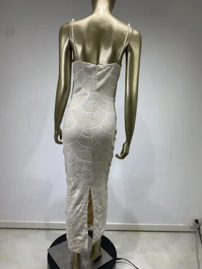 Luxury Pearl-like Cutout White Dress - Image 5