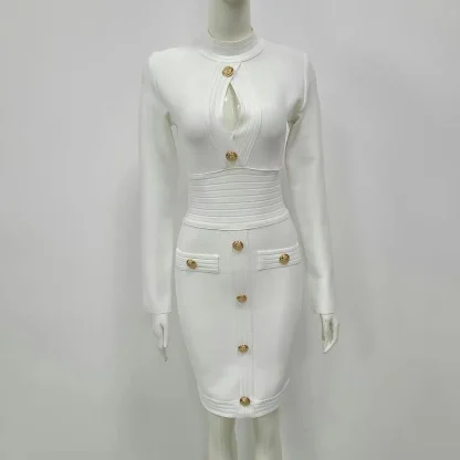 Long Sleeve Keyhole Button Dresses - Image 4