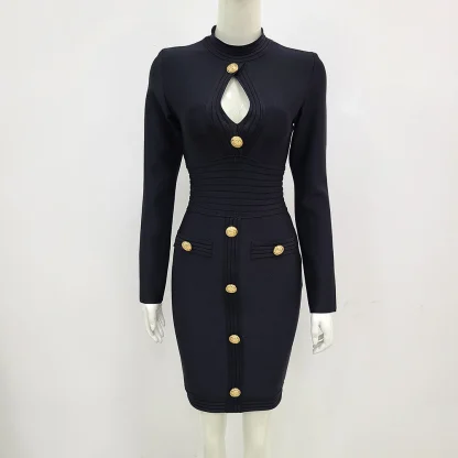 Long Sleeve Keyhole Button Dresses - Image 5