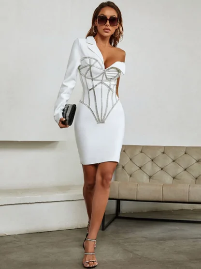 Single Sleeve Sparkly Beading Dress - Image 3