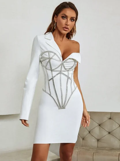 Single Sleeve Sparkly Beading Dress - Image 4