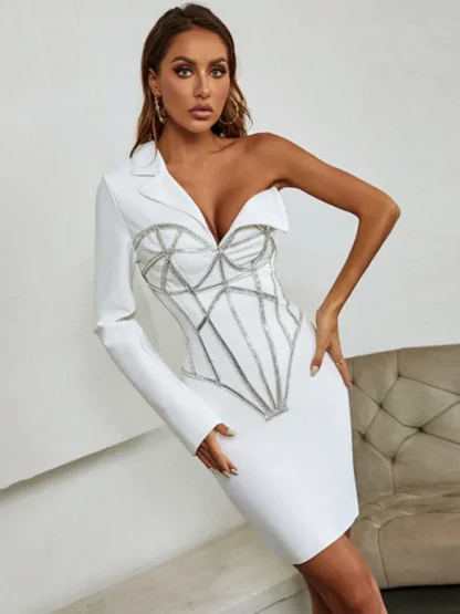 Single Sleeve Sparkly Beading Dress